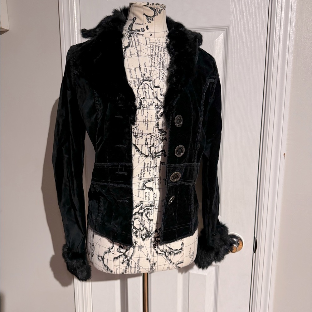☀️Twill Twenty Two Vintage y2K Fur Rabbit Velvet velour moto goth rock jacket S